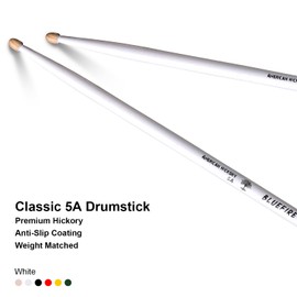 6 sticks/3 pairs white color 5A Drumstick,Classic 5A Drum Sticks,Hickory Drumsticks with Acorn Tips,for Acoustic or Electronic Drum,Bluefire Drumstick,Weight Matched.Weight matched.School Season Gift.