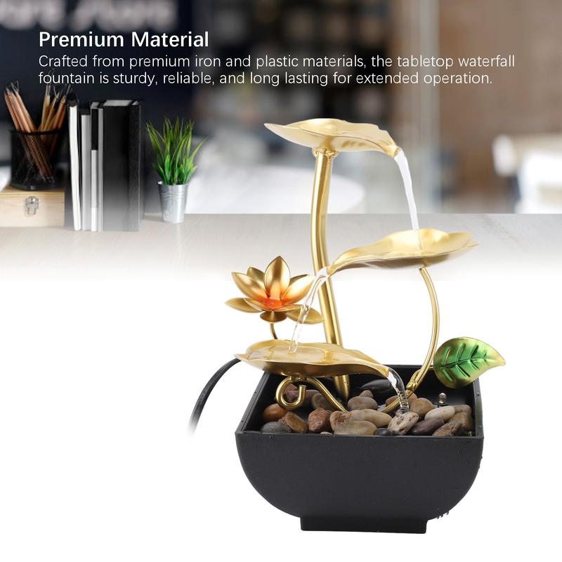 Tabletop Waterfall Fountain 3 Tier Lotus Leaf LED Light Circulating