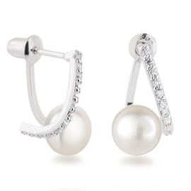Schöner-SD Stud Earrings with Freshwater Pearl and Cubic Zirconia 925 Silver, Silver