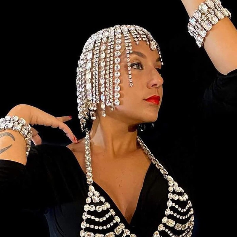 STONEFANS Vintage 1920s Rhinestone Headpiece Cap for Women Crystal Flapper