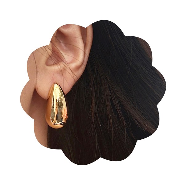 Jumcew Chunky Gold Hoop Earrings for Women,Gold Teardrop Open Hollow