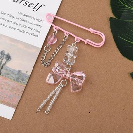 Borhmty Pink Bow Heart Brooch Pin for Women - Safety Pin Brooch Charms for Clothes