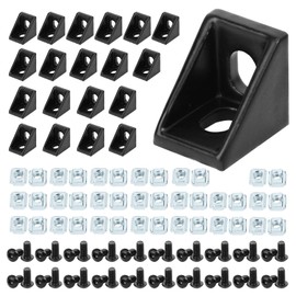 Juego de conectores de perfil de aluminio 2020, 20 soportes de esquina + 40 tuercas M5 T de la serie 20 + 40 tapas hexagonales M5 x 8 mm con llave (negro)