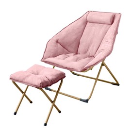 Hexagon Foldable Living Room Chair, Saucer Chair for Adults, Comfy Bedroom Lounge Chair, Moon Chair, Lazy Folding Chair for Dorm Rooms(Ottoman-Pink)