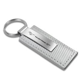 Ford Mustang Key Ring White Leather Rectangular Keychain - KC1557.MGT