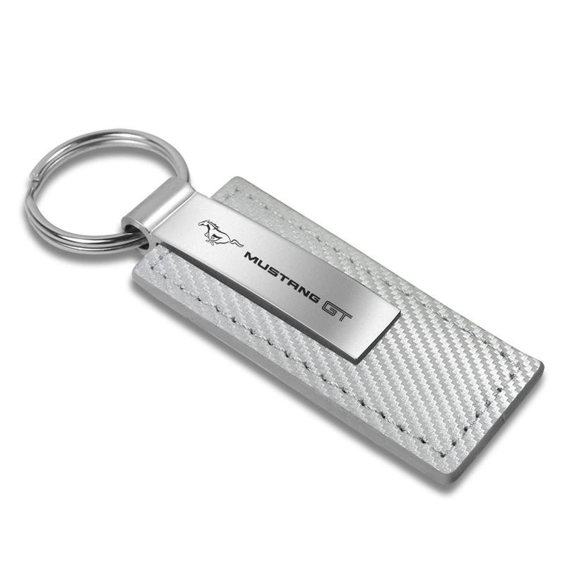Ford Mustang Key Ring White Leather Rectangular Keychain - KC1557.MGT