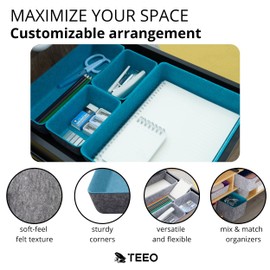 Teeo - Desk Organizer Drawer - Makeup Drawer Organizer Trays - Bathroom Drawer Organizer - Small Desk Organizer - Home Office Cosmetic Bins Dividers Compartment Organization - Pack of 7, Turquoise