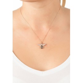 Latelita Honey Bee Pendant Necklace Rhodium Plated Sterling Silver Lab Created Round Cubic Zirconia White Cubic Zirconia Black Animal Inspired