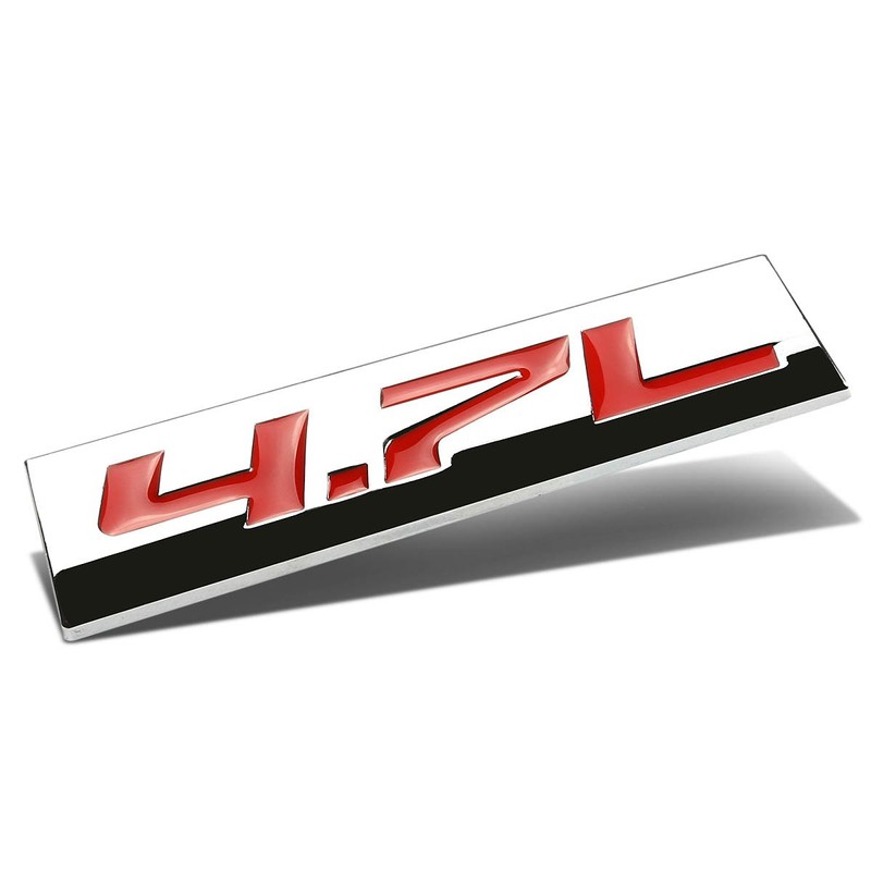 Auto Dynasty Chrome Finish Metal Emblem 4.7L Badge, (Red Letter)