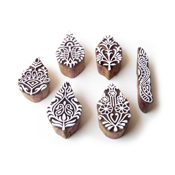 Leaf and Border Traditional Pattern Wood Block Print Stamps (Set