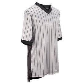 Smitty | BKS-206 | Gray w/Black Pinstripes Referee Shirt | Elite Performance Interlock V-Neck | Wrestling Basketball | Official's Choice! (Medium)