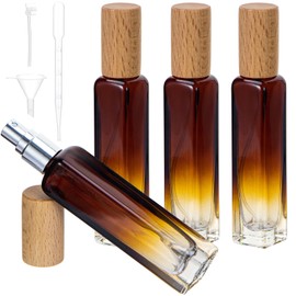 15ML Perfume Travel Refillable Spray Bottles 4pcs Set, Mini Glass Perfume Bottle Empty, Portable Cologne Atomizer Sprayer Travel Size Containers Refill Bottles Kit with Wooden Lid for Toiletries