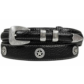 Silver Engraved Ranger Star Concho Genuine Leather Western Bison Ranger Belt (Black, 36)