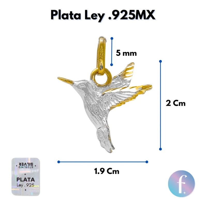 Collar Mujer De Colibrí Plata Fina .925 Y Chapa De