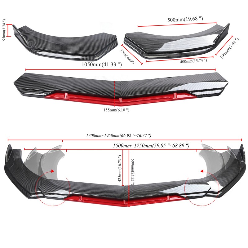 For Chrysler 300 2005-20 Front Bumper Lip Splitter Spoiler carbon