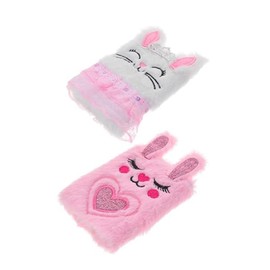 Cute Bunny Plush Mini Pocket Notebook, Cartoon Fuzzy Writing Drawing Pad Personal Journal Diary Notepad (2 Pack)