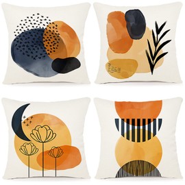 ZWJD Cushion Covers, 45 x 45 cm, Set of 4, Outdoor Cushion Covers, Linen Cushion Covers, Geometric Pattern, for Sofa, Living Room, Decorative, A081-18
