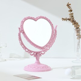 XPXKJ 7Inch Heart Shaped Mirror, 360°Two-Sided Magnifying Aesthetic Mirror, Coquette Room Decor Vanity Mirror for Desk,3X Magnification Bathroom Mirror Bedroom Mirror (Pink Heart Mirror)