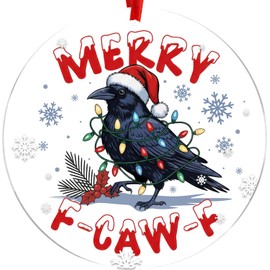Funny Christmas Ornaments, F-Caw-F Chicken Ornaments, Funny White Elephant Gag Gifts, Unique for Chickens Lovers, Adults, Women, Farmhouse Xmas Hanging Decorations (Crow)