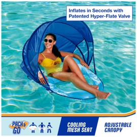 SwimWays Spring Float Premium Recliner with Canopy, Pool Lounger for Swimming Pools, Inflatable Pool Floats Adult with Fast Inflation for Ages 15 & Up, Sky Blue