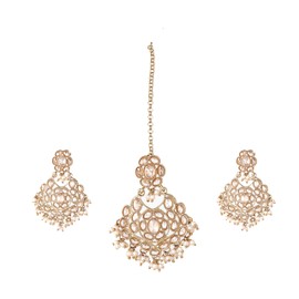 Boutique De Luxe, Suhan Indian Jewelry Maang Tikka Set, Indian Earrings For Women, Indian Earrings, Bollywood Jewelry For Women, Party Fashion Wear for Weddings and Parties (Champagne)