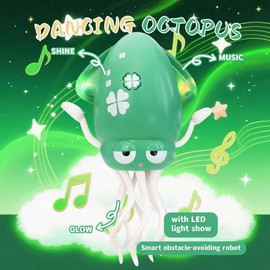 bcgwyep Dancing Octopus Baby Toy – USB Rechargeable Electric Crawling Tummy Time Toy, Magical Musical Squid with LED Lights, Music & Obstacle Avoidance – Birthday Gift for Kids Ages 3-6 (Green)