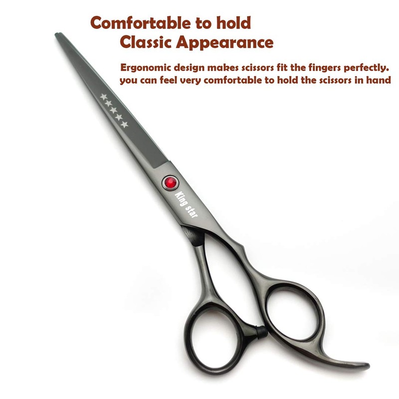 KINGSTAR 7.0in Titanium Black Professional Pet Grooming Scissors Set,Straight &