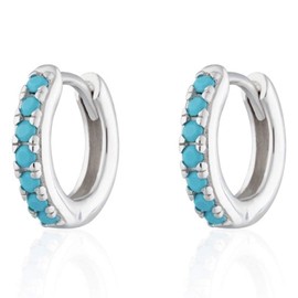 AT Jewellery - 925 Sterling Silver Filled Blue Turquoise Huggie Hoop Earrings