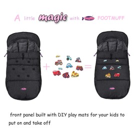 Kids DIY Play Fun Universal Stroller Bunting Bag,Winter Weather Resistant Waterproof Melange with Ultra Soft Coral Lining,3D Cotton Filling,Side Zippers Opens,Front Height Adjustable