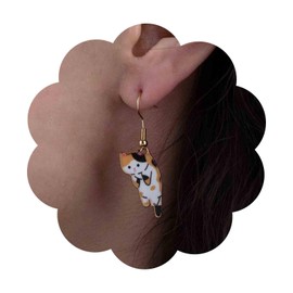 Aneneiceera Vintage Cute Wire Cat Dangle Earrings Gold Cartoon Kitten Earrings Hanging Cat Drop Earrings Animal Cat Shape Cute Pet Cat Jewelry For Women (Black), Zinc