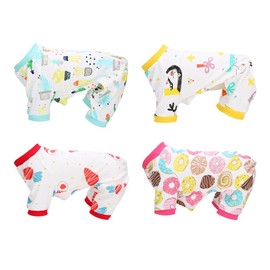 Joyzan Pet Jumpsuit, Cute Cotton Soft Small Dog Pajamas Cat Puppy Pjs Clothes Onesie Outfits Doggie Shirts Sleeper Warm Stretchy Costume Coat Body Suits Easy Wearing with Feet Boy Girl Christmas 4PCS