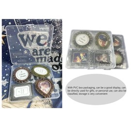 Pofectsty 4 Pcs One-Inch Vintage Mini Photo Frame, 1" x1 1/2" Antique Mini Picture Frame, One-Inch DIY Metal Picture Frame with Plastic Storage Box (Random Colors& Random Shapes)