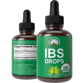 USDA Organic IBS Relief 5-In-1 Liquid Drops. For Ingestion, Bloating, Gas. Irritable Bowel Supplement With 5 Organic Ingredients. Peppermint Oil, Fennel Seed, Chamomile Flower, Rosemary, Holy Basil
