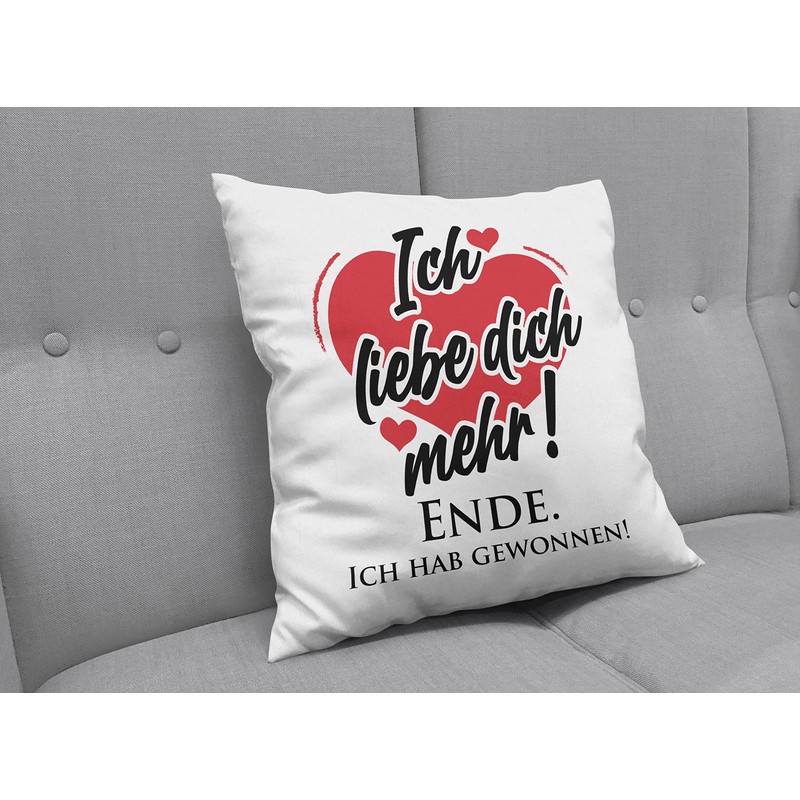 LIEBTASTISCH - Cushion with Saying "I Love You More" -