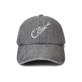 Shenbors Embroidered Gone Fishing Hat for Men Women, Washed Gray Hook Bass Fish Lover Baseball Cap Outdoor Sport Dad Hat