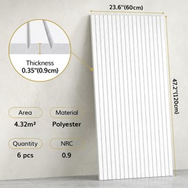 TONOR 6 Pack Large Acoustic Panels,47.2" X 23.6" X 0.35" Acoustical Wall Panel, Self-Adhesive Sound Proof Panels, Decorative Soundproof Wall Panels for Echo Absorption for Home Studio Office, White