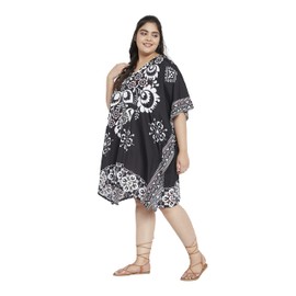 Oussum Women Plus Size Kimono Tunic Kaftan Polyester African Dashiki Caftan Short Loungewear Summer Short Mini Dress for Girl (Black Printed Short Caftan)
