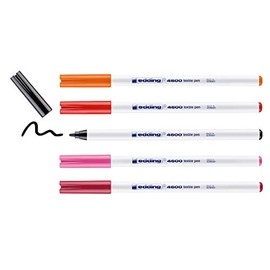 edding 4600 textile pen - black, red, orange, pink, carmine red - set of 5 - round nib 1 mm - permanent fabric pens for drawing on textiles, wash-resistant to 60 Â°C - fabric pen