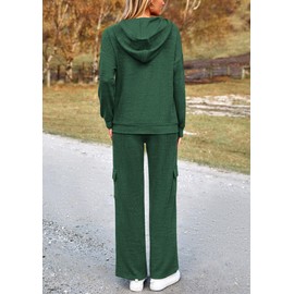 PRETTYGARDEN Women's 2 Piece Lounge Sets 2025 Fall Knitted Hoodie Pullover Tops Cargo Pants Matching Outfits Tracksuits (Green,Small)