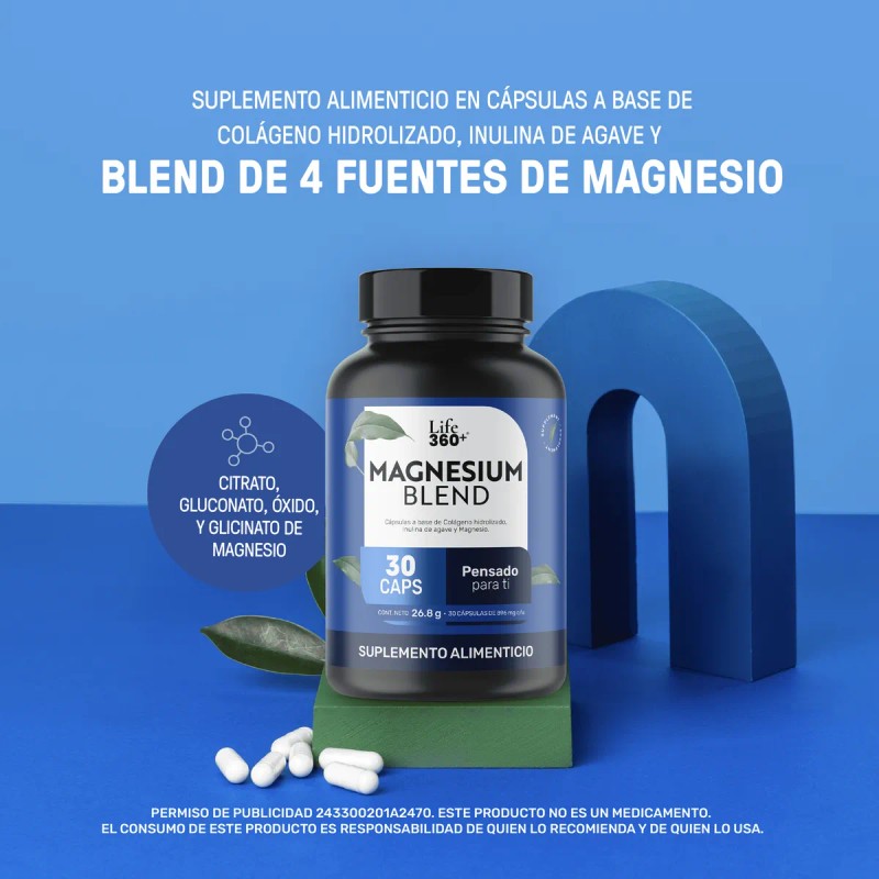 Magnesio Life360 Magnesium Blend 30 Cpsulas 4 Magnesios Sin Sabor