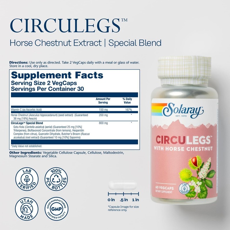 Solaray CircuLegs Vein Support Supplements 60 Capsules with Horse Chestnut