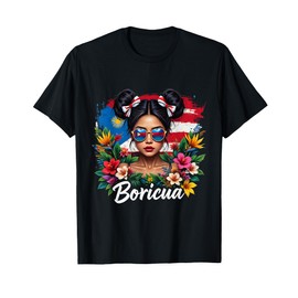 Girls Boricua Puerto Rico Hispanic Heritage Messy Bun T-Shirt