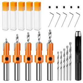 Countersink Drill Bit Set, 16-Piece Countersunk Drill Bit Metal Diameter 8 mm, Drill Countersink with Hex Key, Wood Drill with Countersink for Wood Processing Drill Holes