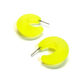 Frosted Neon Yellow Hoop Earrings | vintage lucite snail shell hoops - SNL-YL-1