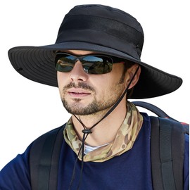 Muryobao Men's Boonie Hat UPF 50+ Summer Sun Hat UV Protection Wide Brim Waterproof Bucket Hat for Safari Garden Beach Fishing Cap Black