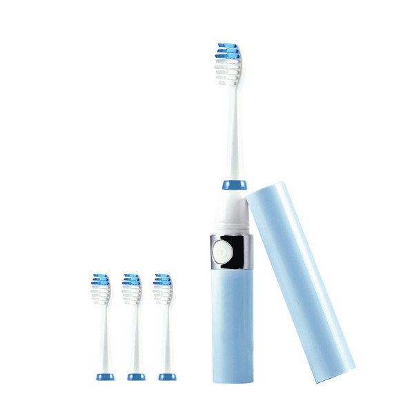 Pursonic Cepillo de dientes sónico portátil funciona con pilas, batería incluida, 3 cabezales de cepillo incluidos, 22.000 trazos por minuto, cepillo sobre la marcha (azul)