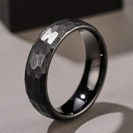 THREE KEYS JEWELRY Mens Womens Tungsten Carbide Unisex Wedding Hammered Bands Rings for Men Women 6mm Comfort Fit Vintage Black Size 10