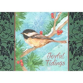 Deluxe Religious Christmas Card 8 Pack ~ Chickadee, Season Graced with His Blessings (Silver Foil; 5" x 7"; White Envelopes; 8-1)