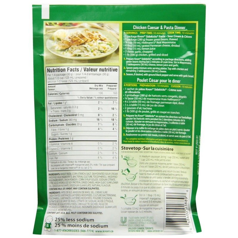 Knorr Sidekicks, Sour Cream & Chives Pasta Side Dish, 120g/4.2oz.,