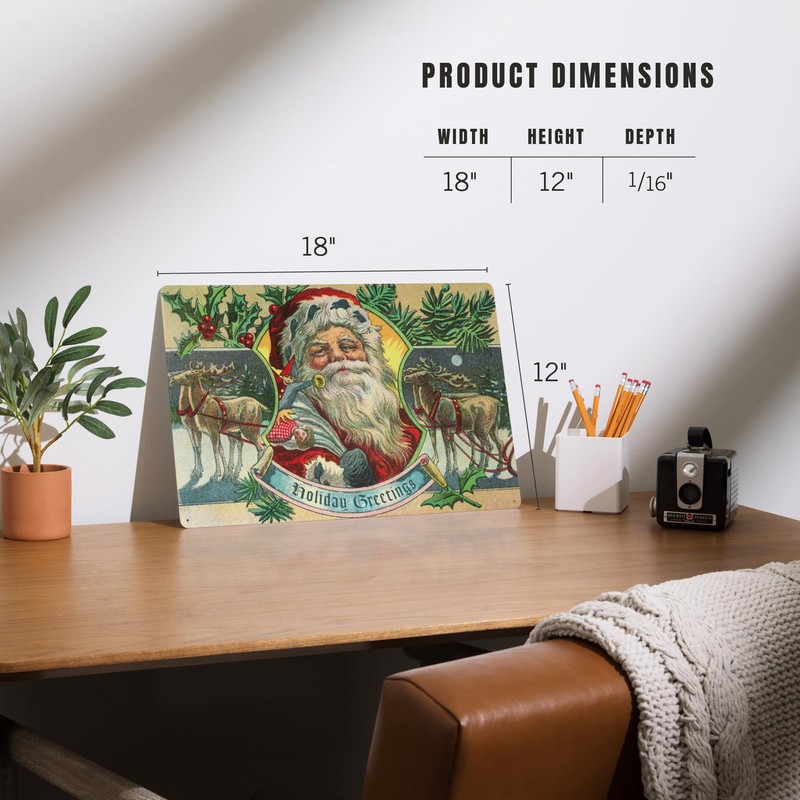 Lantern Press 12x18 Inch Metal Sign, Holiday Greetings, Santa and